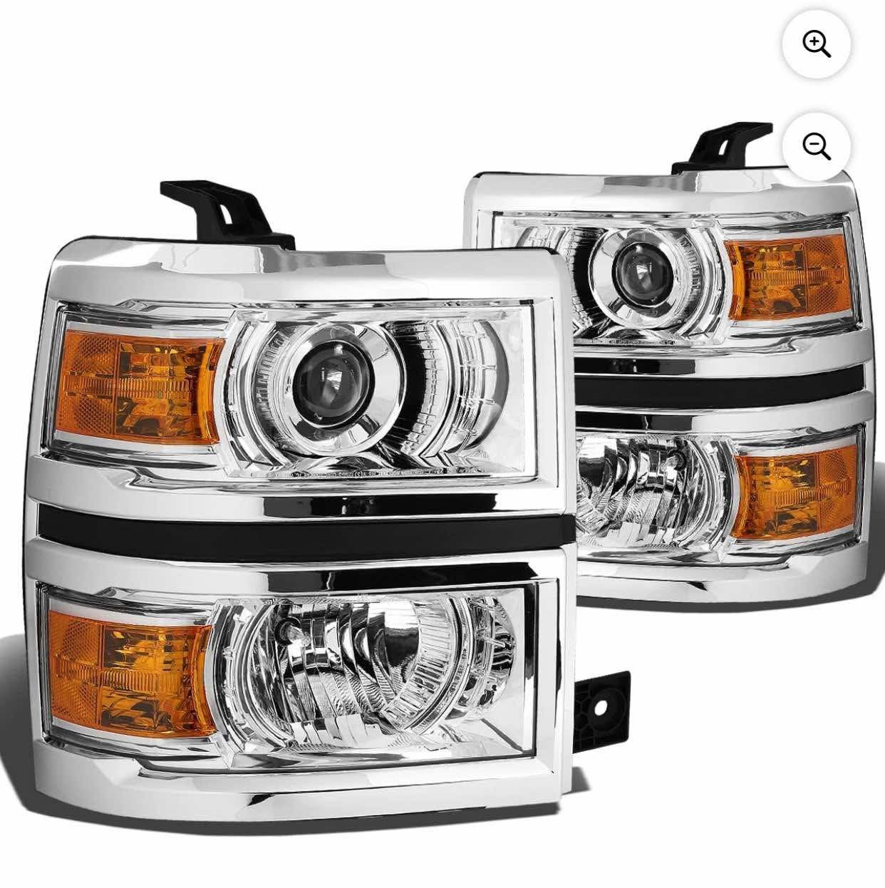 #A2-23-CVSV14.00L)right broken only left 2014 to 2015 Chevy Silverado 1500 Chrome Amber Projector Headlight Lamps $50