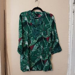 Calvin klein Jeans women tropical leaf green tunic top size Large 