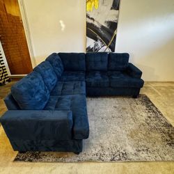 Blue Velvet 4-Seater Corner Sectional Sofa