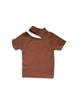Brown Ribbed Mock Neck One-Shoulder Cutout Top