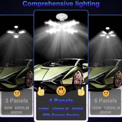 LED Garage Lights 100W,Bright & Flexible Lighting for Garage, Workshop, Warehouse, Basement, Attic - Energy Efficient & Easy Installation - Adjustable