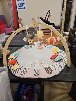 Baby Activity Play Mat - Wooden Arch with Hanging Toys - Like New