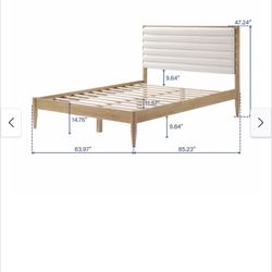 Mid-Century Chenille Bed Frame with Tapered Legs