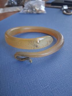 1880s Victorian Era coiled bakelite Carved Horn Snake Bracelet