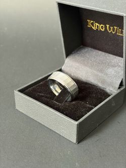King Will Tungsten Carbide Ring Brushed Two Grooved Center Mens Ring (Size: 8.5)
