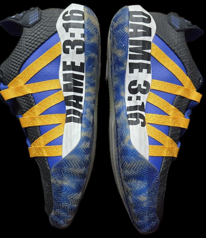 Adidas Dame 6 STONE COLD DAMIAN LILLARD AUSTIN 3:16 Black GOLD Blue Mens SZ 10.5