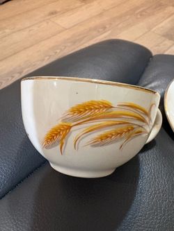 . SET OF 12 GOLDEN WHEAT COFFEE and Saucers