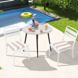 4PCS Outdoor Patio Seat Cushion Replacement Seat Cushion with Ties, 15 x 15 Patio Chair Pads for Gardens, Patios, and Dining Rooms,Khaki White Striped