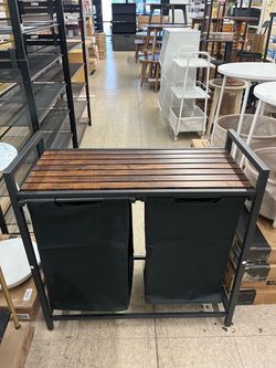 SONGMICS 2 x 12.1 Gallons (46 L) Laundry Basket Sorter with Storage Shelf - Brown / Black