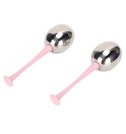 2pcs Round ( pink Handle) 5-5, Appearance Eliminate Fine Lines Silver Stainless Steel Ice Globes for Beauty Salon for Facial Skin Care