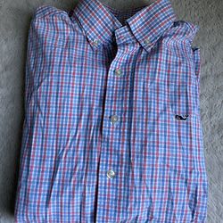 Vineyard Vines Men's Whale Shirt S Plaid Button Down Long Sleeve Blue