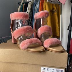 NEW Pink Fluffy Ugh Heels Size 10