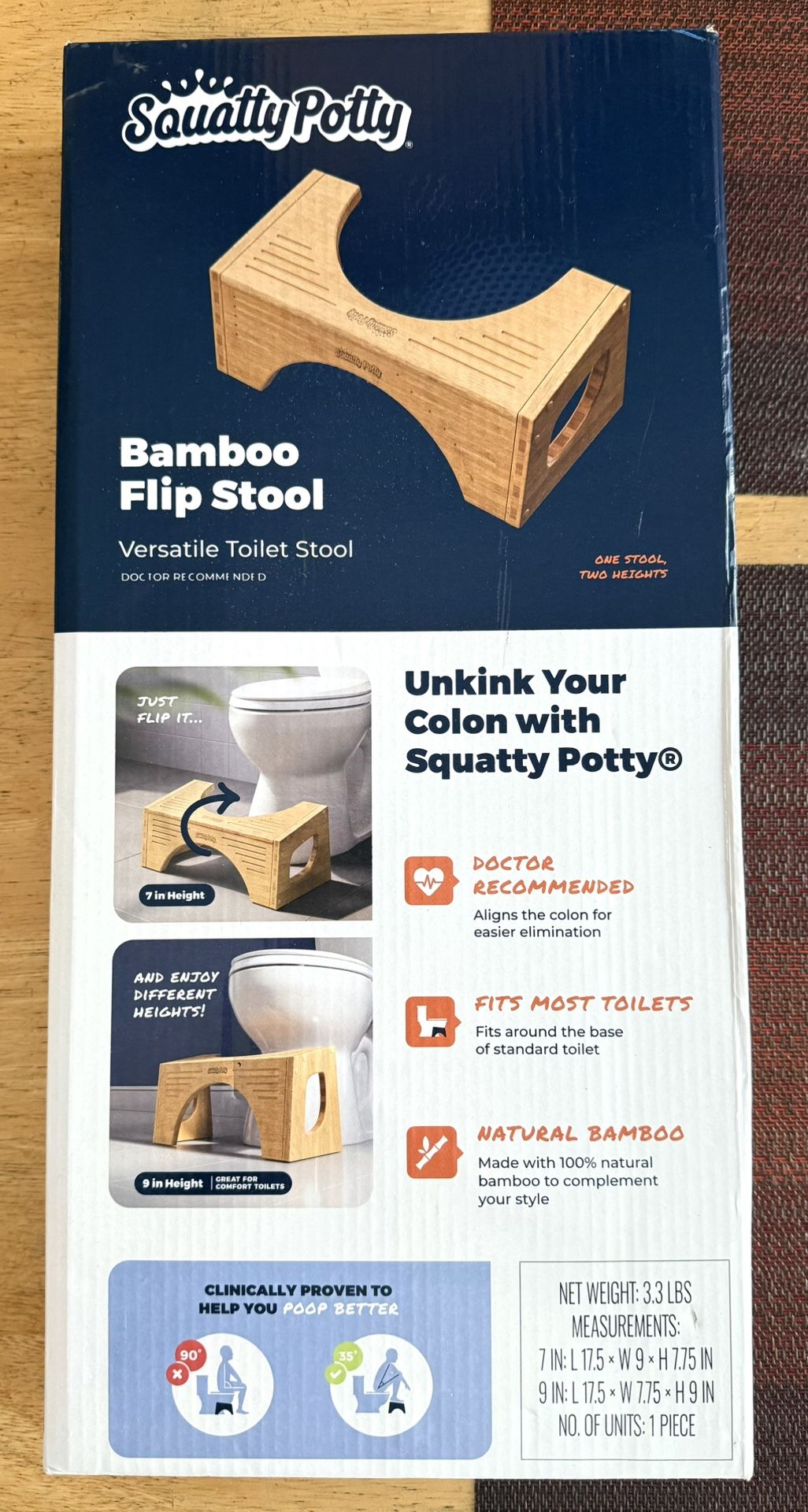 Squatty Potty The Original Toilet Stool - Bamboo Flip, 7" and 9" Heights 