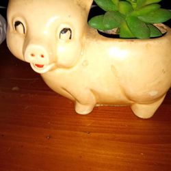 Small Pig Planter With Fake Plant
