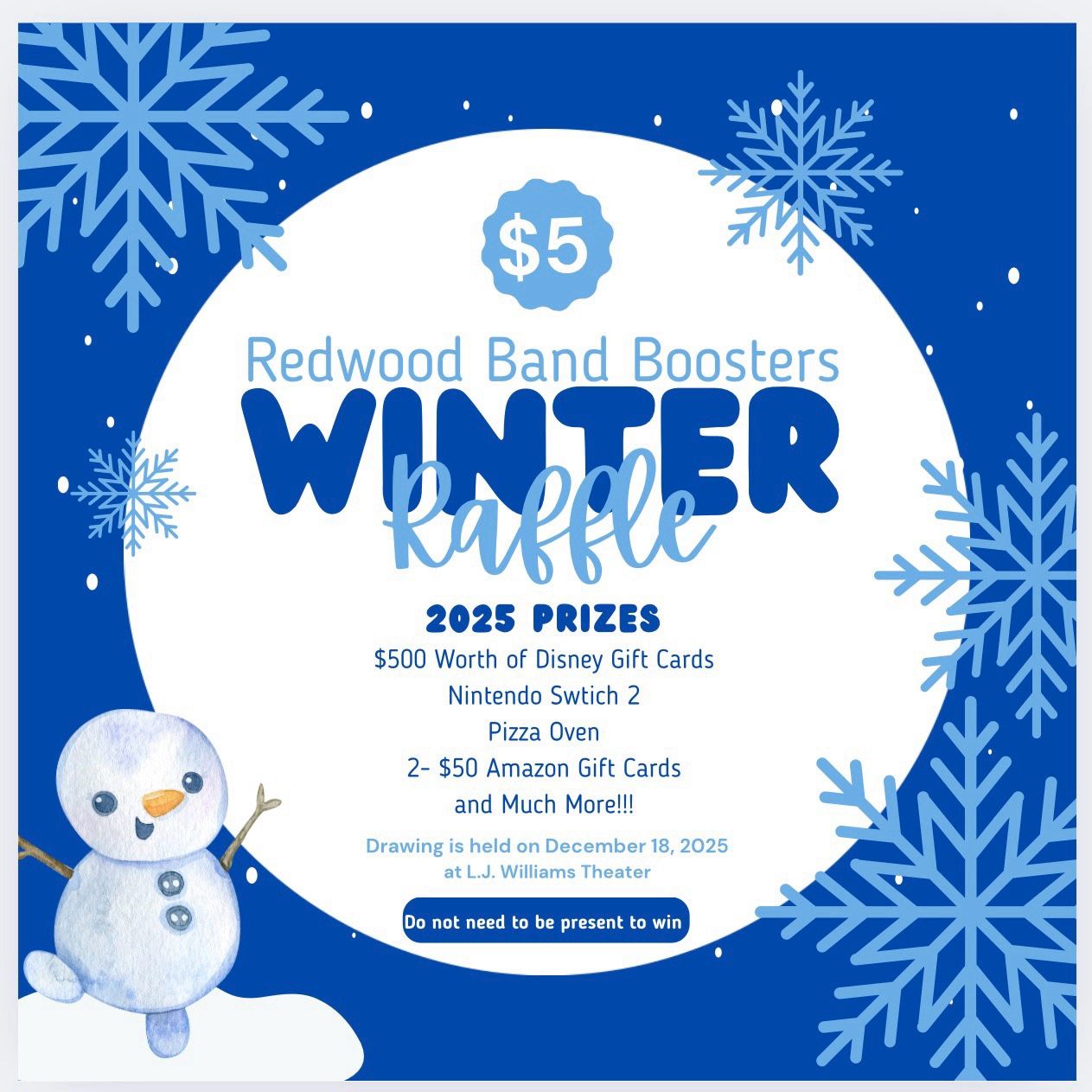 ❄️ Redwood High School Band Winter Raffle ❄️