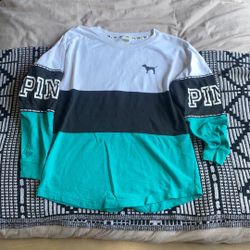 VICTORIAS SECRET PINK TURQUOISE LONG SLEEVE SHIRT