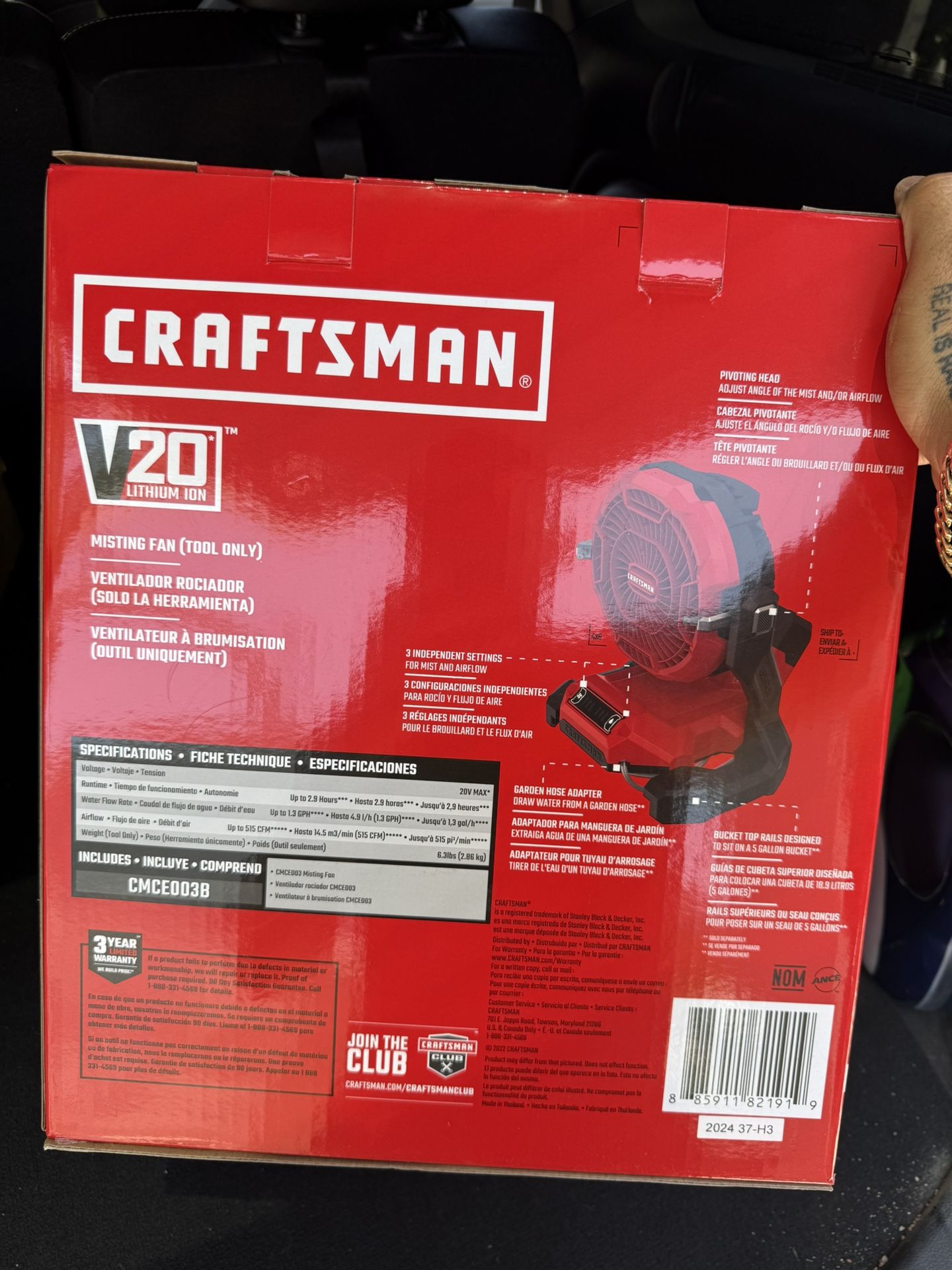Craftsman V20 10 in. H 3 speed Misting Fan TOOL ONLY