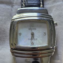 ECCLISSI Sterling Silver Dual-Dial Reversible Lady Wristwatch MOP & Blue Lapis