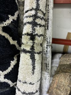 Cream and Charcoal Shag Area Rug 6x9