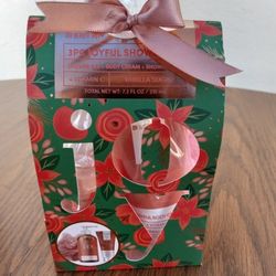 Merry Christmas Set. Xmas Gift. Shower Gel Set. Loofah, Body Cream, And Shower Gel