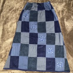 Vintage IXCHEL Embroidered Peace Sign Patchwork Drawstring Skirt 