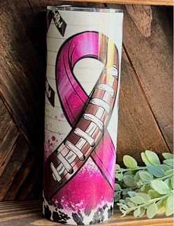 Pink Ribbon Football Skinny Tumbler