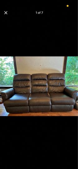 Gray Leather Reclining Sofa