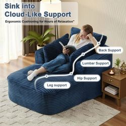 NEW 45" Corduroy Chaise Lounge, Fluffy Cloud Couch, Large Square Deep Seat Sofa Bed for Living Room,Bedroom,Apartment