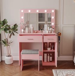 Pink Vanity with Stool