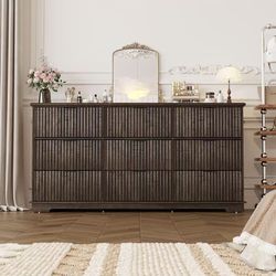 SinCiDo 58" Grooved Comfortable Wooden Chest of Drawers with 2 Drawers and 4 Doors, Modern Storage Cabinet for Living Room, Bedroom $170