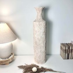 Minimalist Hand-painted Metal Textured Decorative Floor Vase 30"  - Cream wash