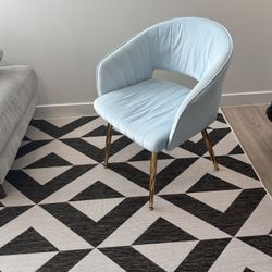 Light Blue Velvet Desk / Accent Chair with Gold Legs