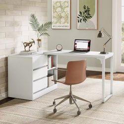 L-Shaped Computer Desk, Reversible Corner Desk With Drawer Cabinet / white $120 