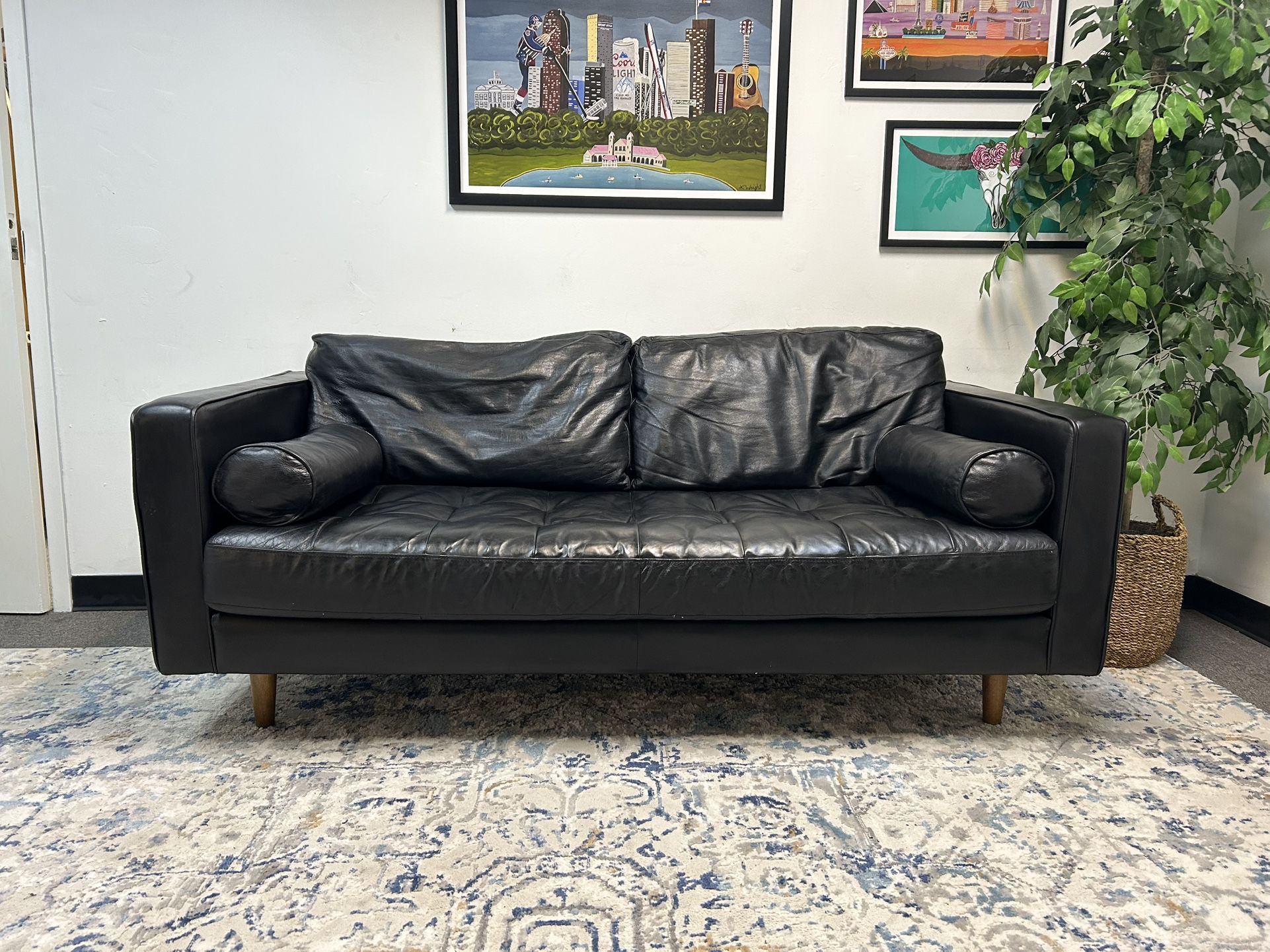 Article Black Leather Mid-Century Modern Sven Sofa DELIVERY AVAILABLE