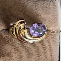 Vintage Gold Plated Sterling Silver Amethyst Ring, Sz 9.75