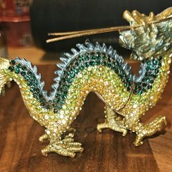 Bejeweled Dragon Trinket Box With Matching Necklace Charm