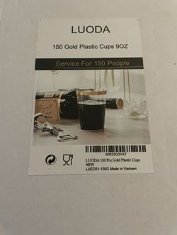 New Unopened Box of Golden rimmed 9oz Plastic Cups 