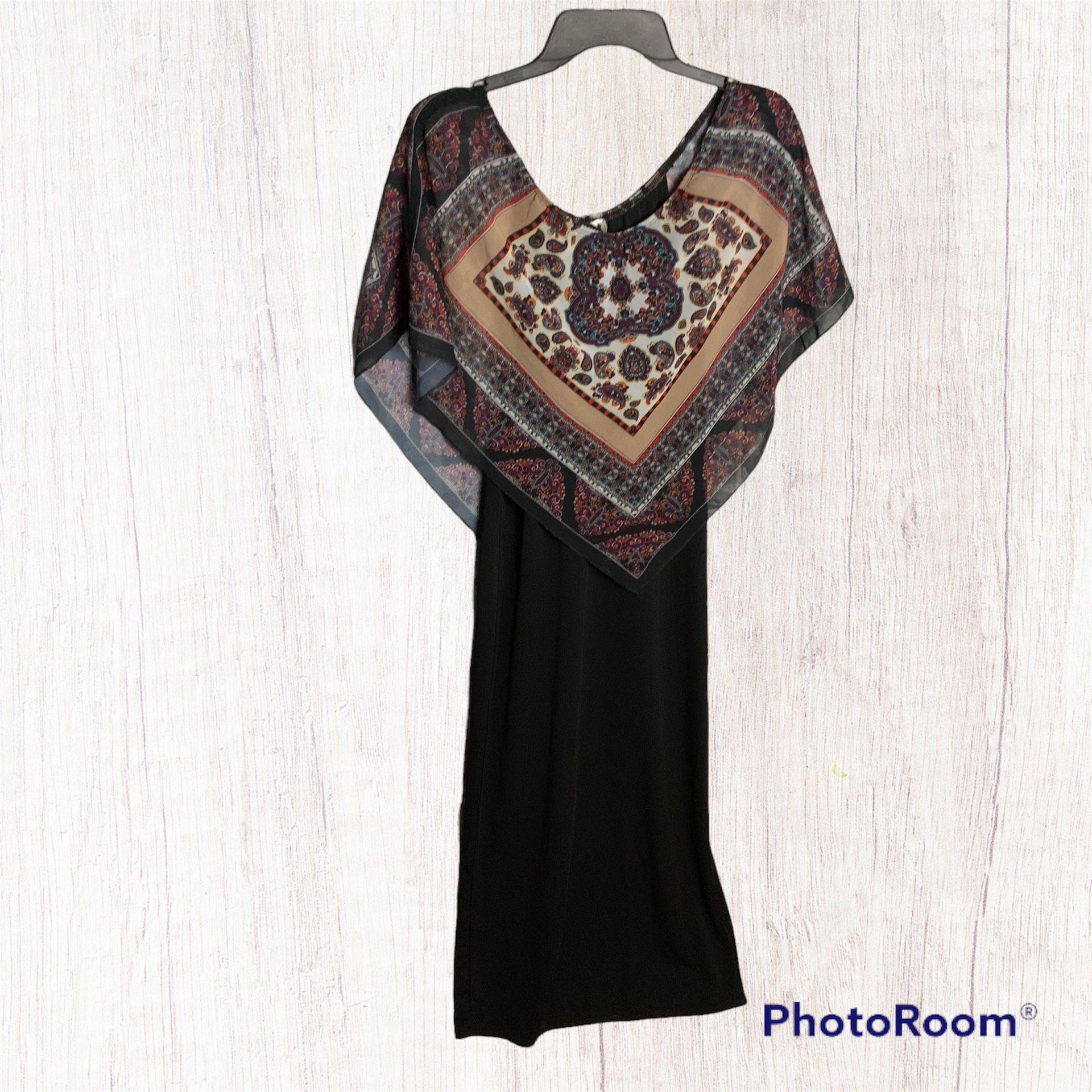 Long Black Dress w Handkerchief Scarf Cape Wm S