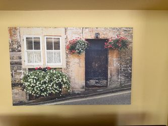 Canvas Wall Art – Cottage Door with Flowers