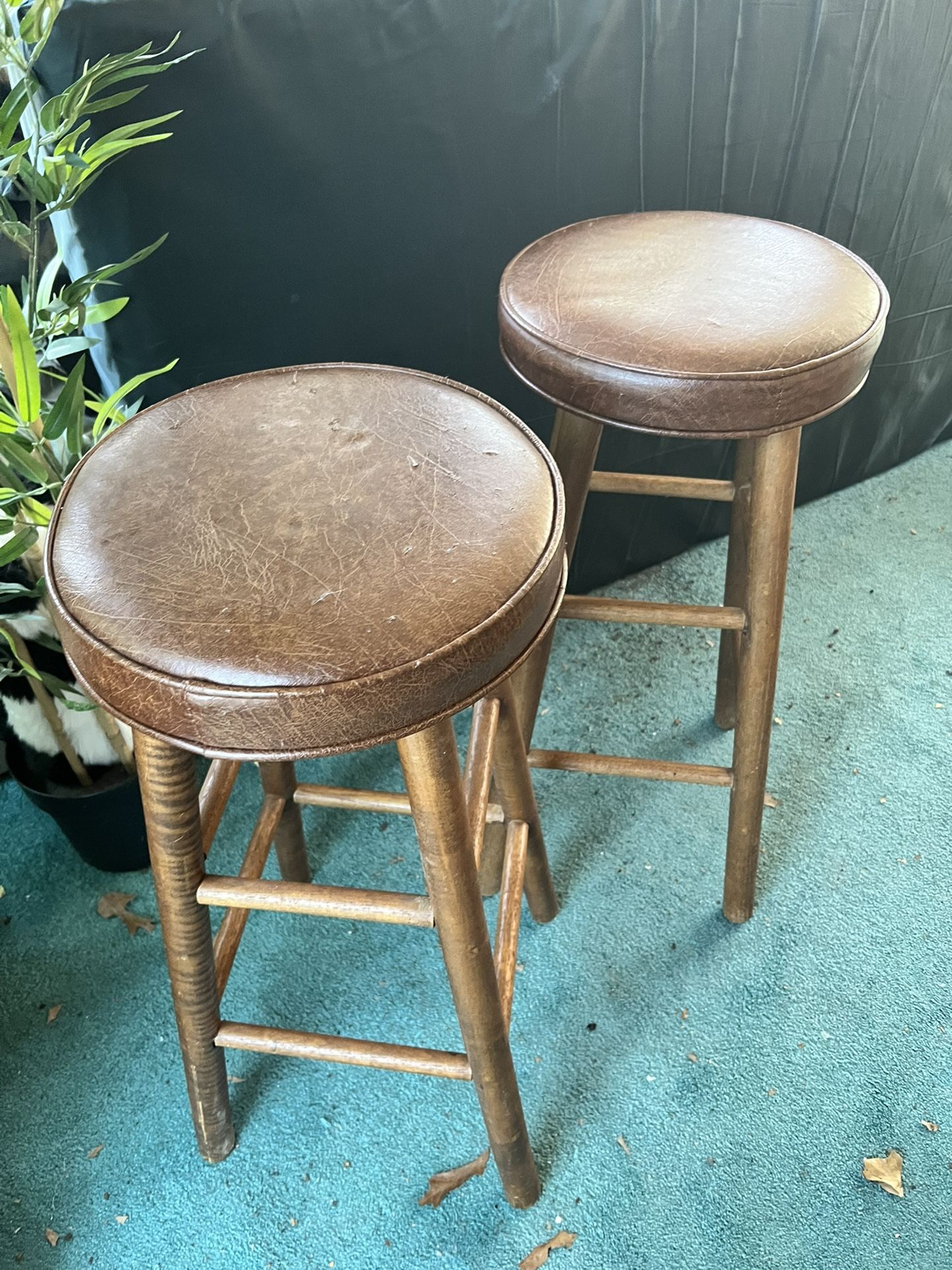 Vintage vinyl padded wooden barstools