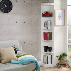 Contemporary Wood 5-Shelf Corner Bookcase in White
