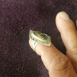 Vintage 50'S Sterling silver South Western Bumble Bee Jasper Natural Gemstone Ring 