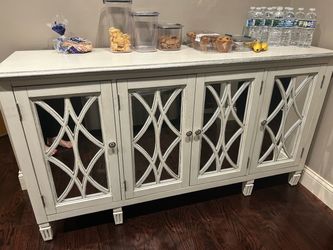 White Mirrored 4-Door Sideboard Buffet Cabinet