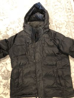 Mens Black Duck Down Puffer Jacket Coat Hood Large