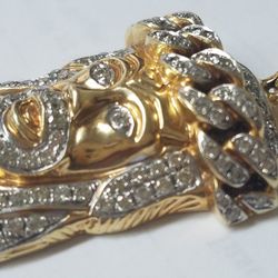 14Kt Yellow Gold Big Size Custom Design Diamonds  Studded Jesus Pendant Approximately One Ounce Heavyweight 
