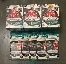 Lot of 3 Panini Prizm 2025 NFL Trading Card Blaster Boxes & lot of 5 Value Packs NEW FACTORY SEALED