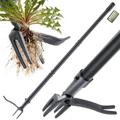 Weed Puller, Stand Up Weed Puller Tool with Steel Long Handle & 4-Claw Steel Head, 46" Adjustable Handle Weeder Tool, Easily Remove Weeds Root Without