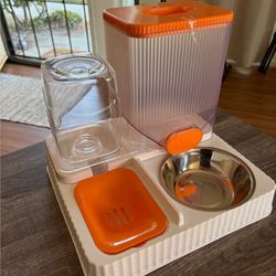 2-in-1 Orange Gravity Pet Drinking Water and Feeder Bowl for Cat&Dog