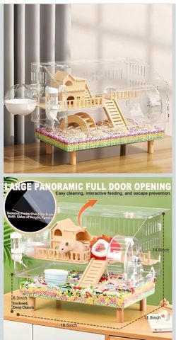 8 in 1 Acrylic Hamster Cage with All Accessories,18.5"x11.8"x14.6",2-Layer Hamster House with Full Transparent Viewing,Top Open Mouse Cage for Pet Mic