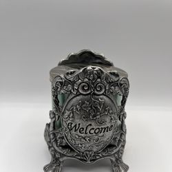 Metal Large Round Jar Pillar Candle Holder “Welcome”